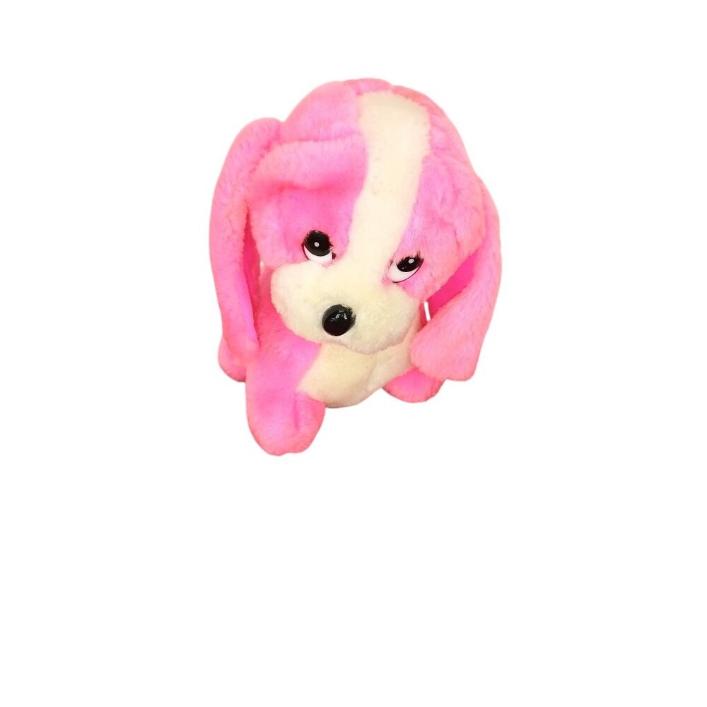 Vintage Pink &‎ White Plush Dog Stuffed Animal Toy 7.5 inches
